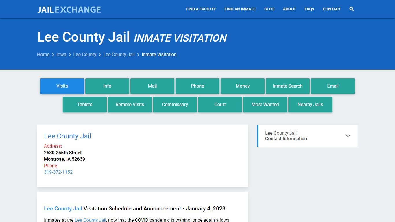 Inmate Visitation - Lee County Jail, IA - Jail Exchange